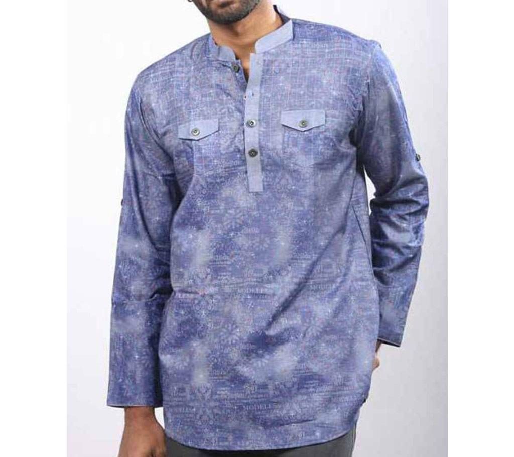 Light Blue Printed Cotton Katua For Men