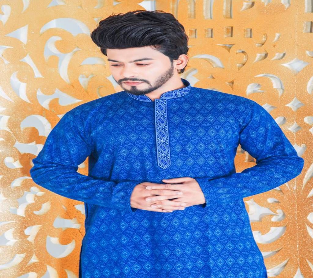 Blue Cotton Panjabi For Men