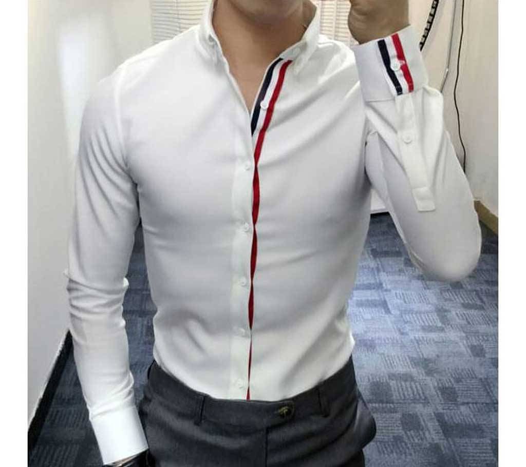 White Cotton Casual Shirt For Men