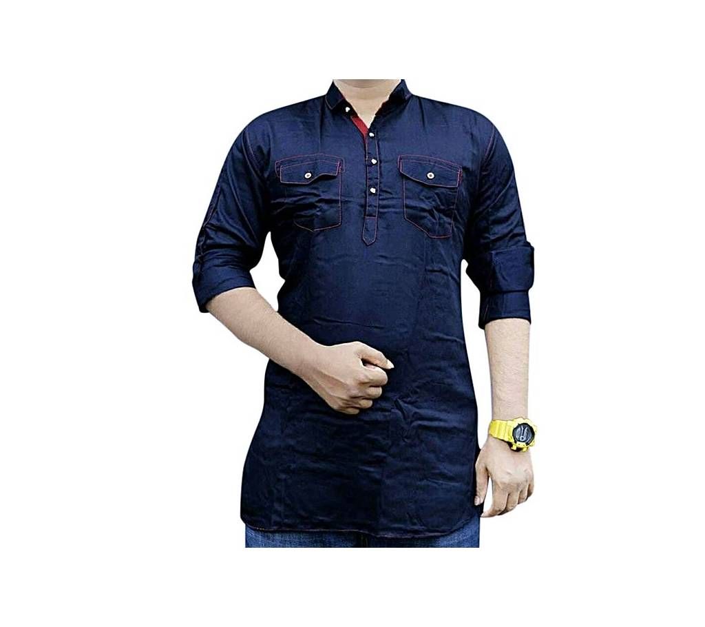Navy Blue Cotton Katua For Men