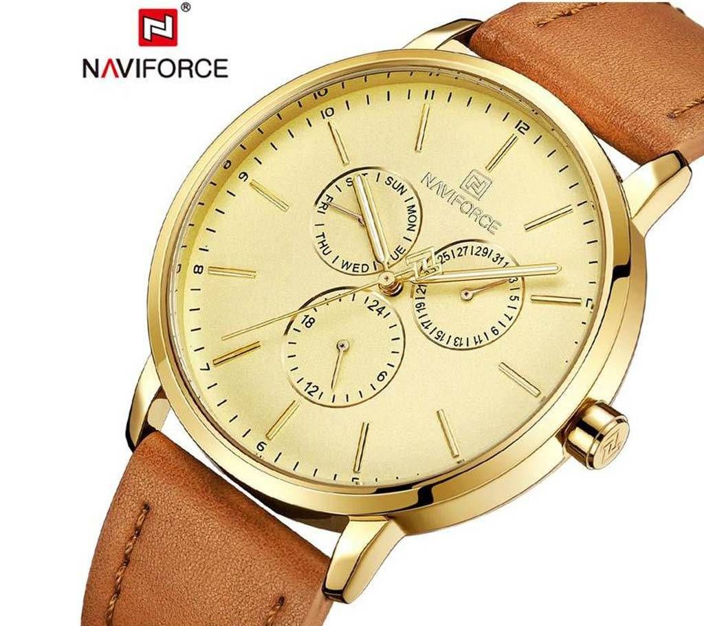 NAVIFORCE NF3001 BROWN PU LEATHER Chronometer WRIST WATCH