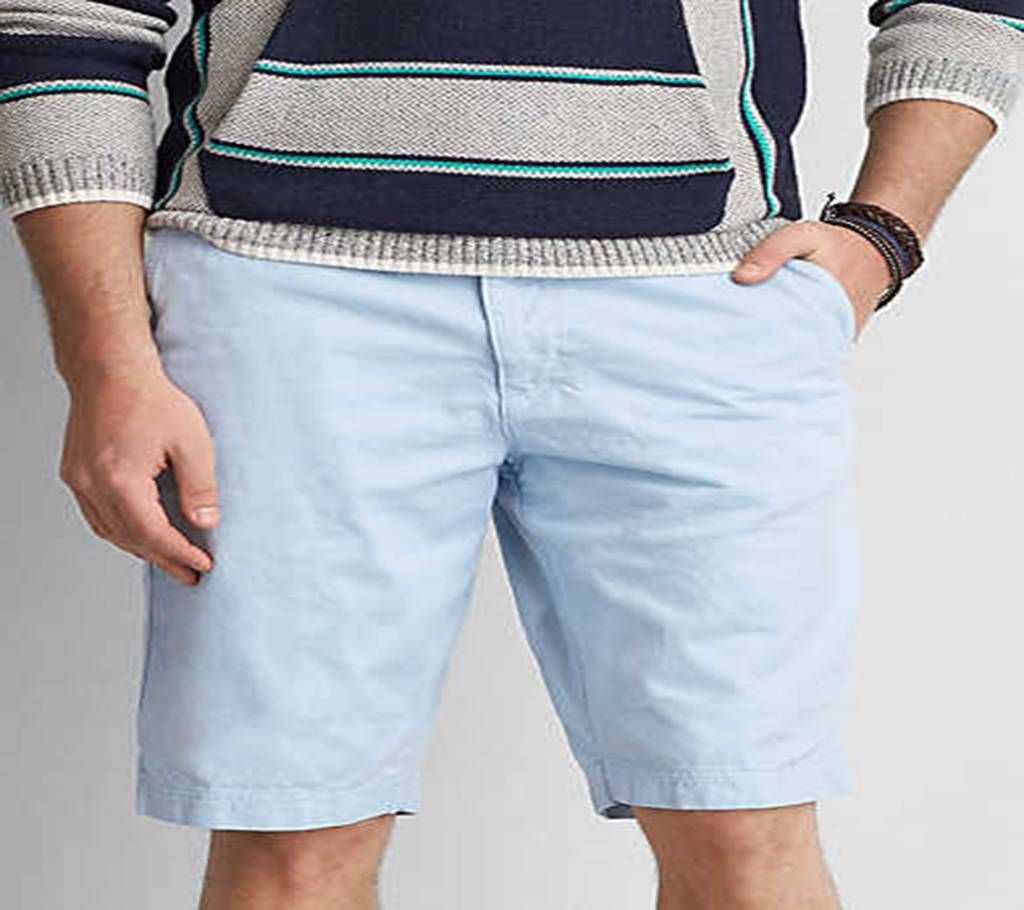 Sky Blue Twill Gabardine Two Quarter Shorts Pant for Men