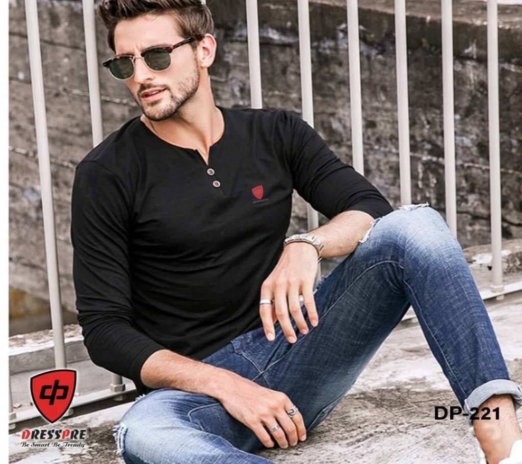 Black Full Sleeve Gents Casual T-Shirt