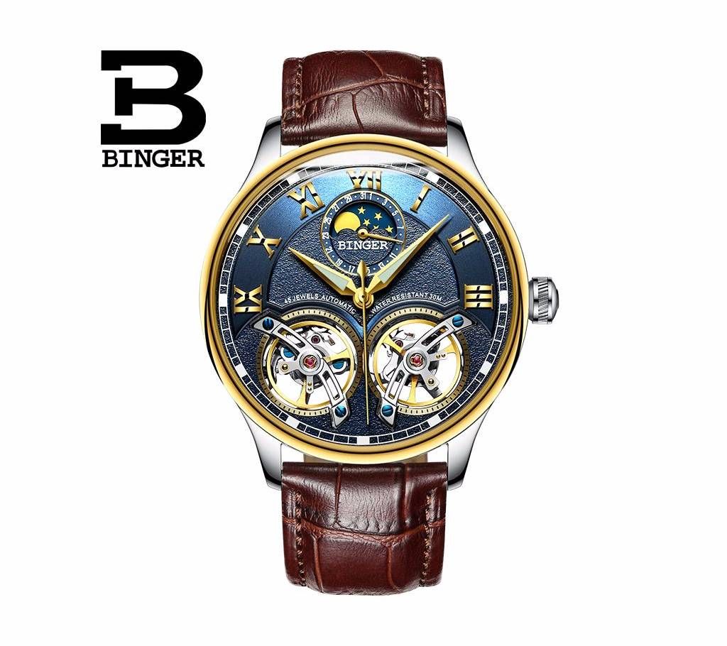BINGER Leather Chronograph Watch For Men - Dark Chocolate