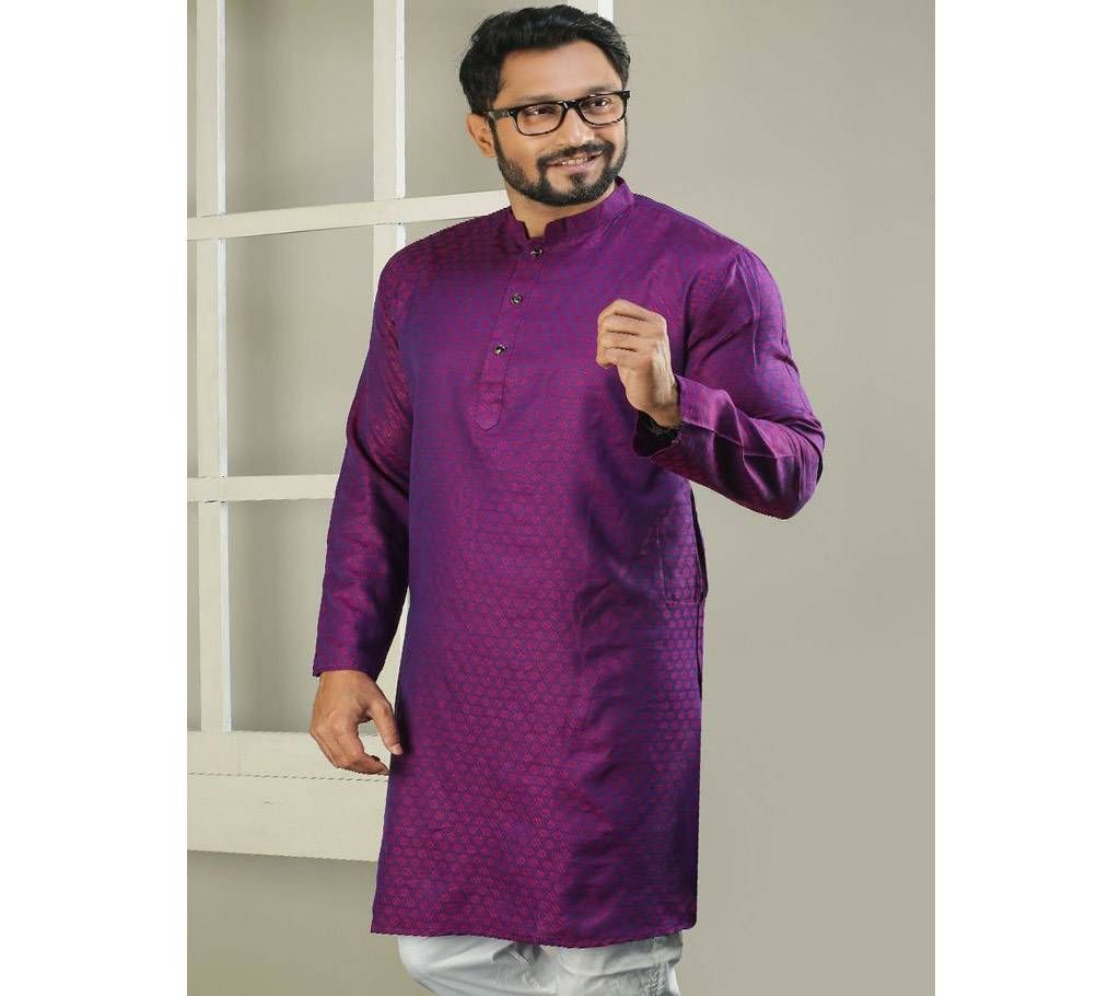 Eid Stylish Semi Long Panjabi - Deep Purple with Ball Print
