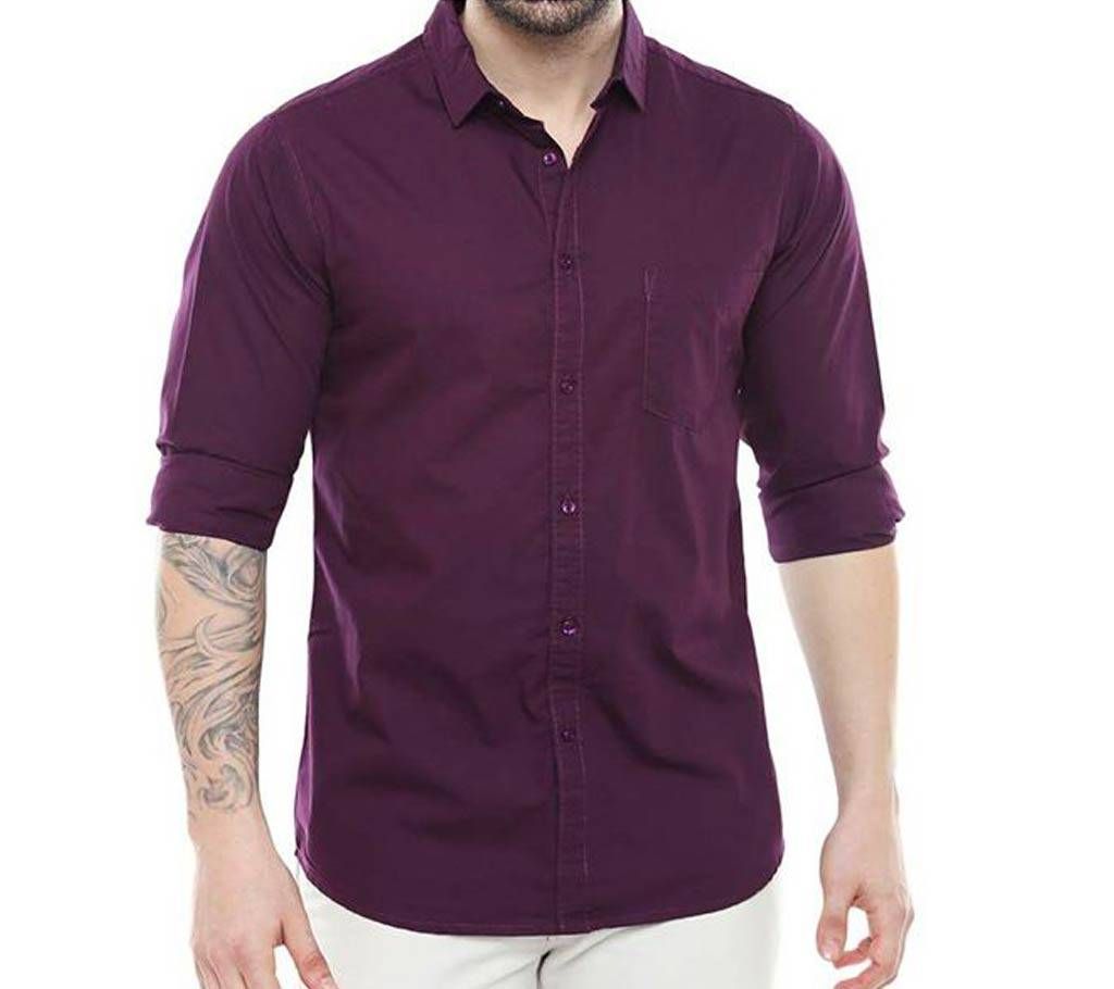 Casual Cotton Shirt for Men - Fade Black - PURPLE