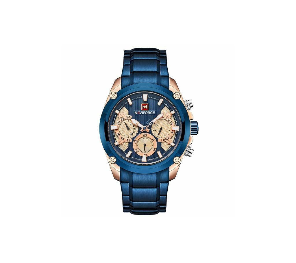 NAVIFORCE NF9113 Royal Blue Stainless Steel Chronograph Watch For Men - Royal Blue & RoseGold
