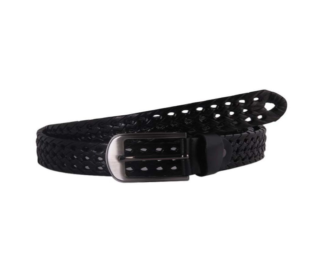 Black Leather Binai Belt For Men-CSB-225