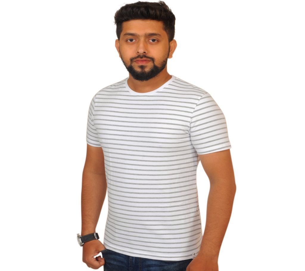 Striped Half Sleeve Cotton T shirt For Men