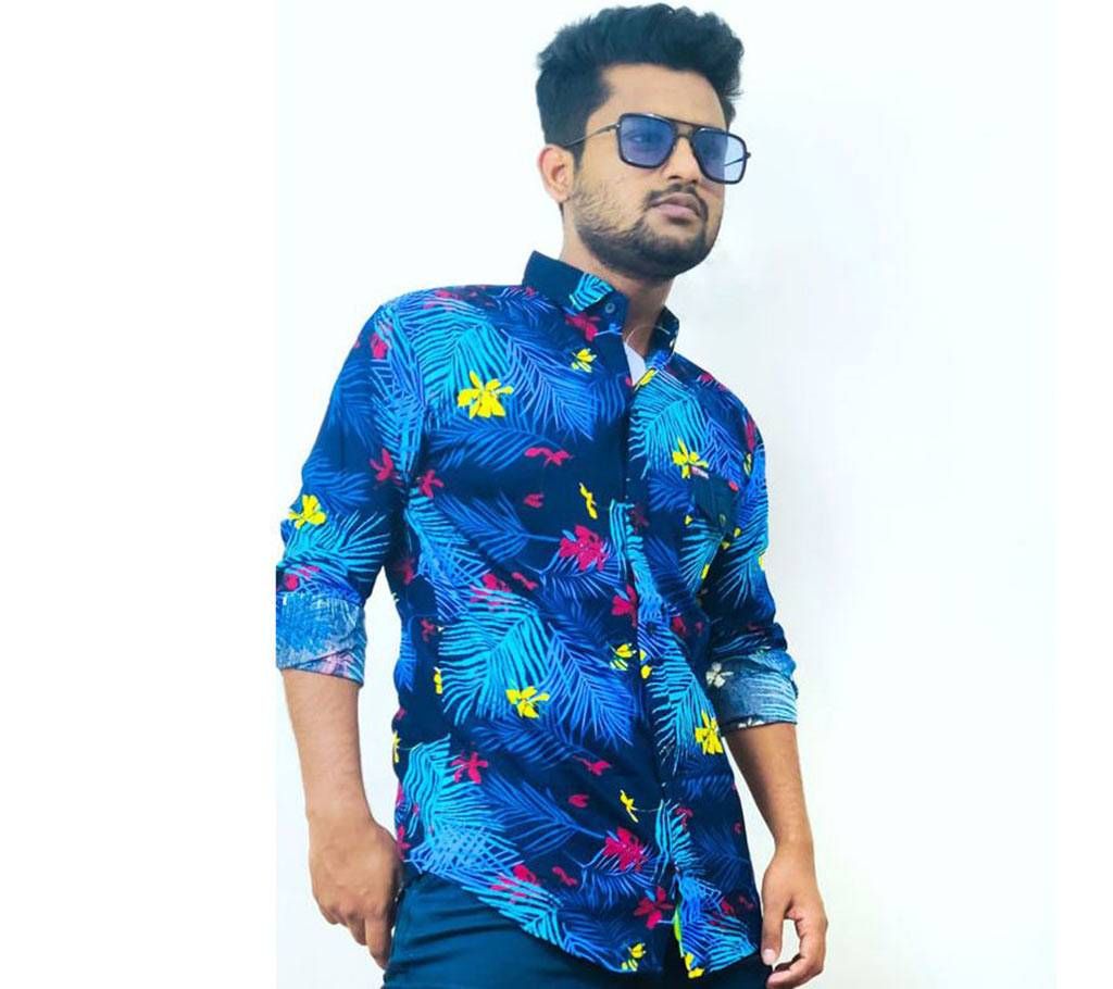 Full Sleeve Multicolored Beach Print Shirt For Men 