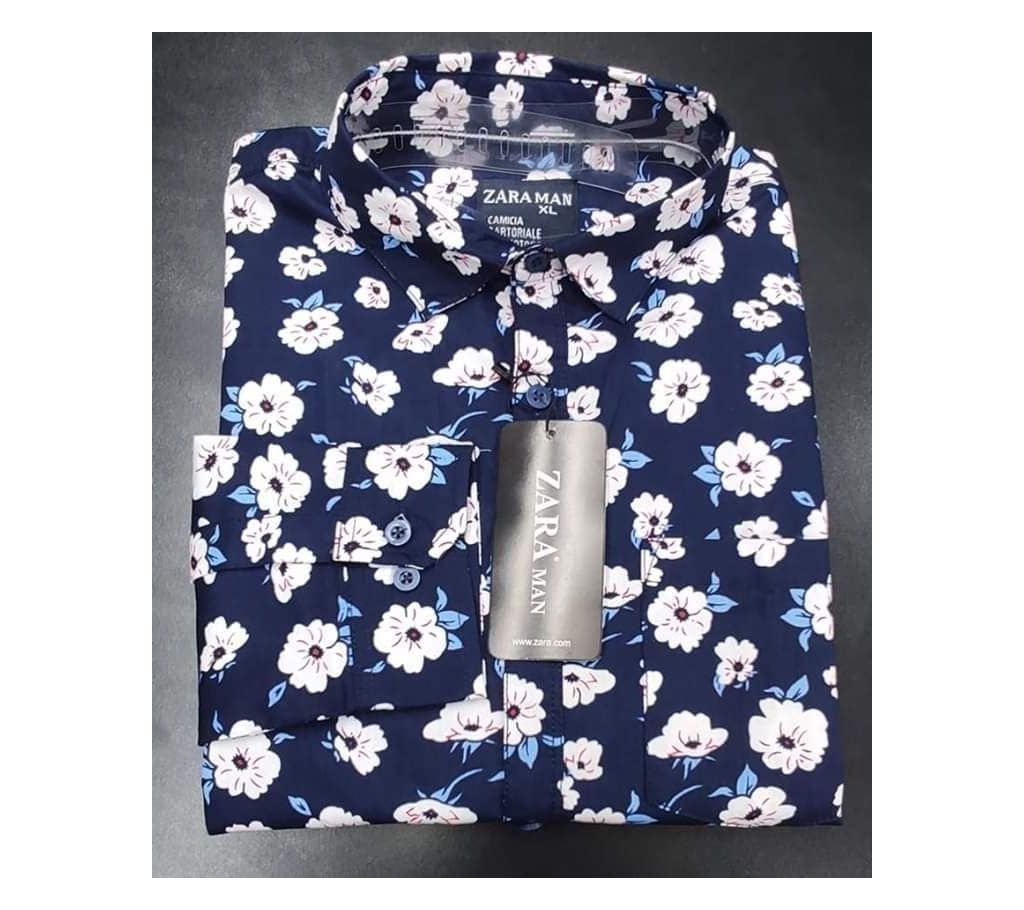 Full Sleeve Casual Cotton Shirt For Men- Blue - 003 - 8FIC 