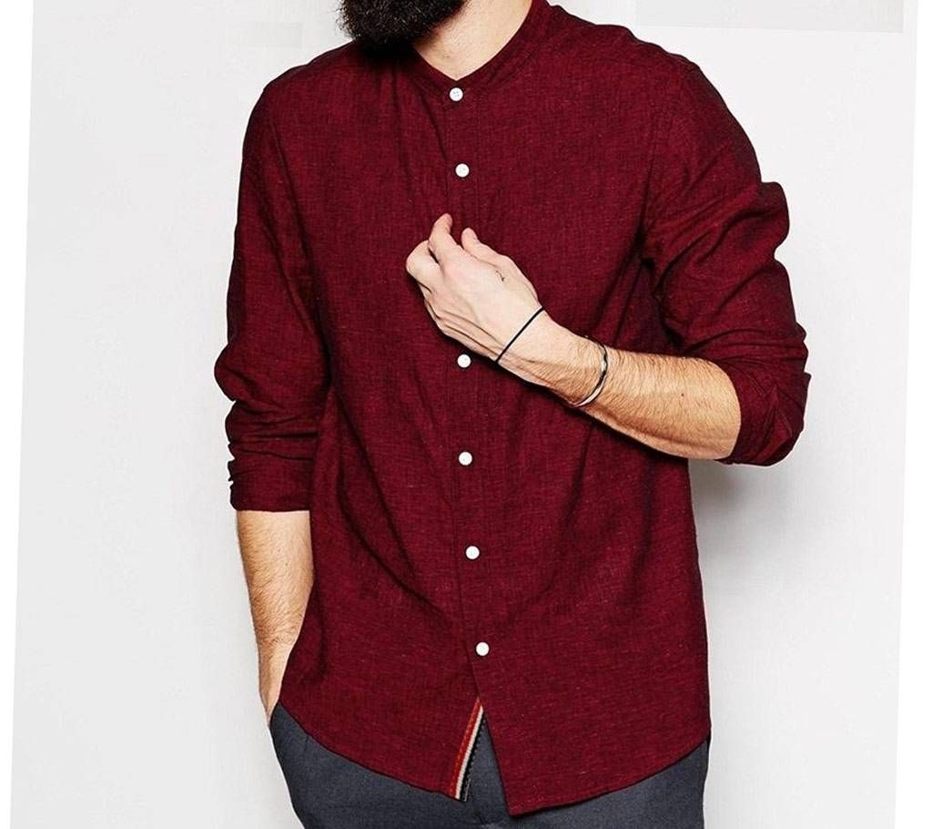 Mens Full Sleeve Band Collar Cotton Shirt