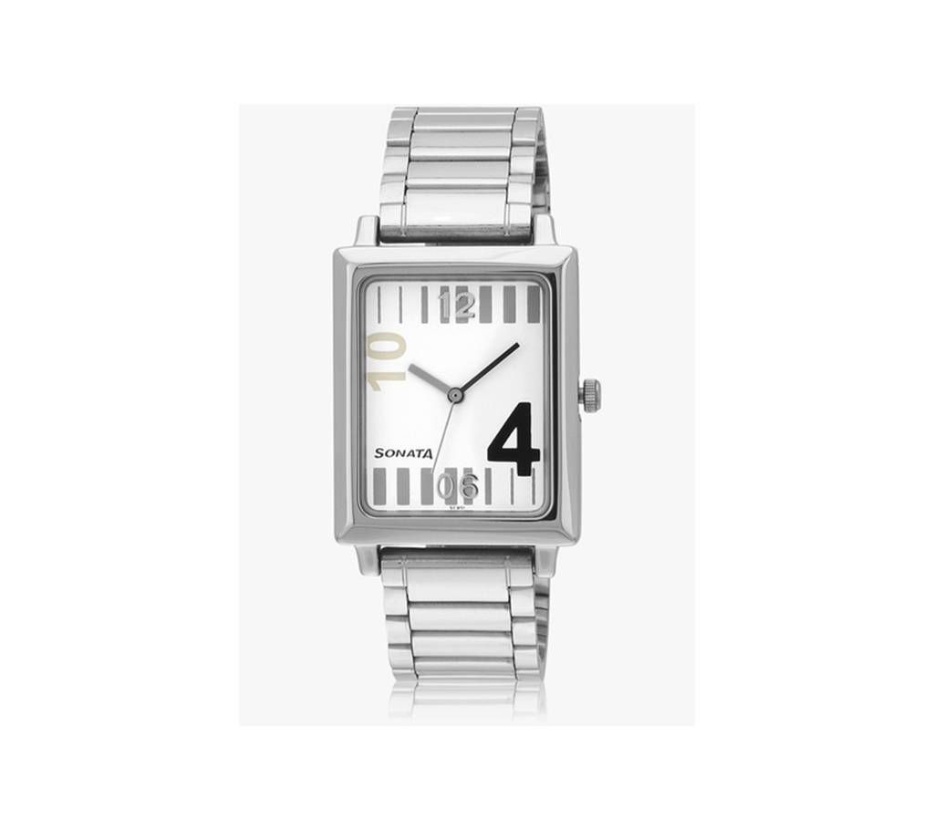 Sonata Silver/White Analog Watch - NG7078SM01
