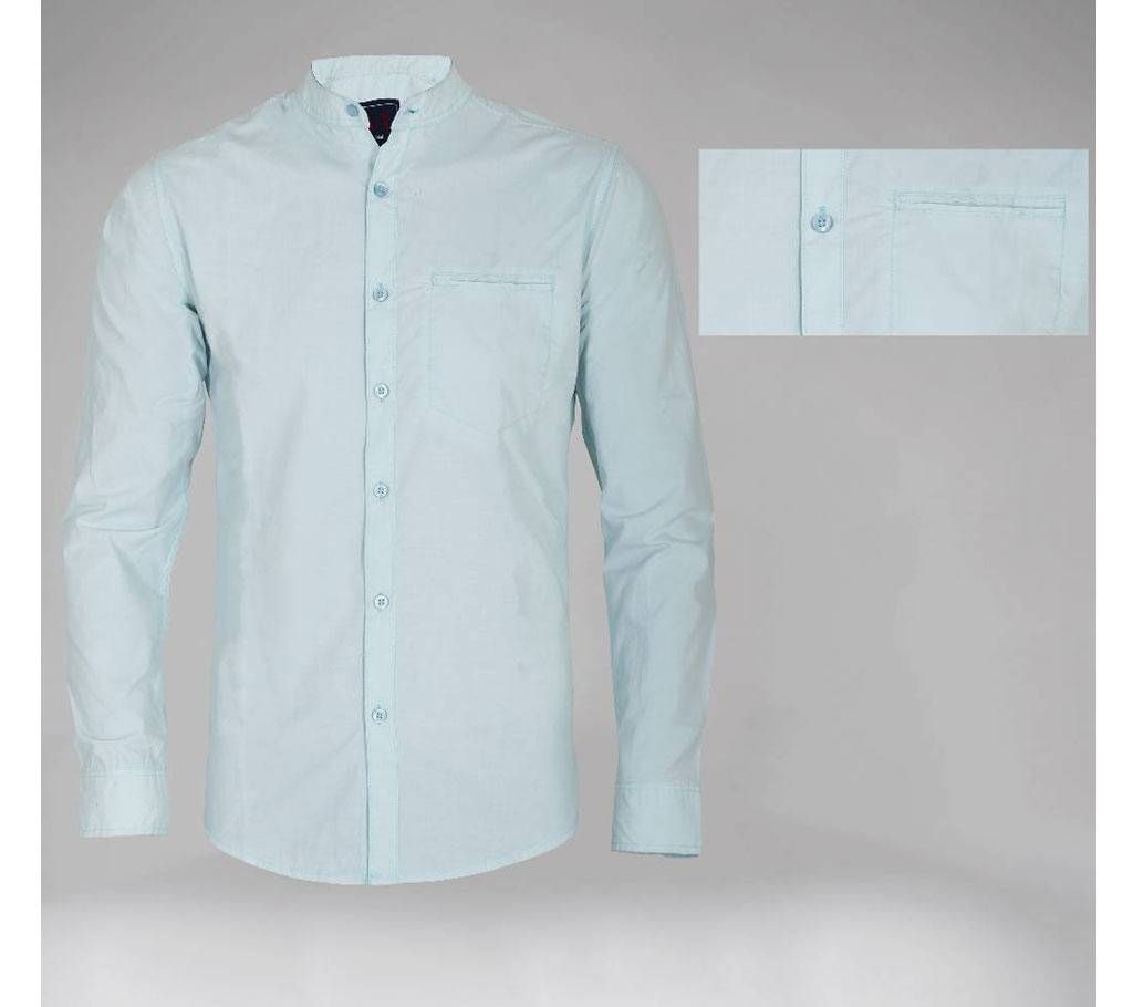 sky blue stylish band collar cotton shirt
