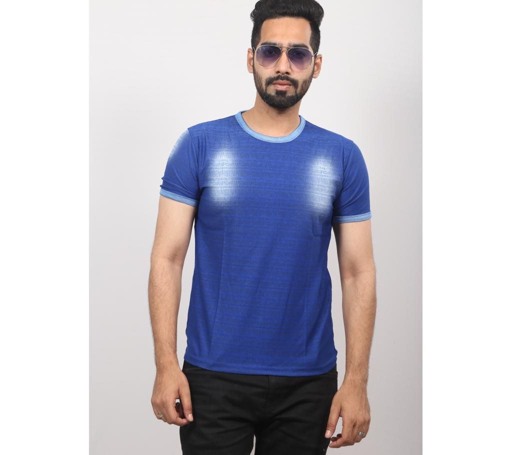 Royal blue round neck cotton t-shirt for men