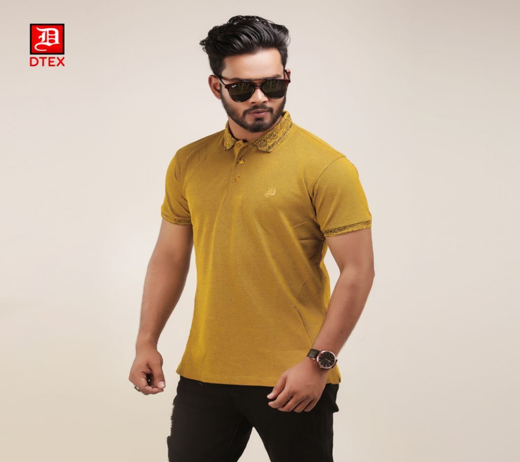 Yellow Solid Color Casual Design Half Sleeve Regular Fit Polo Shirt for Men
