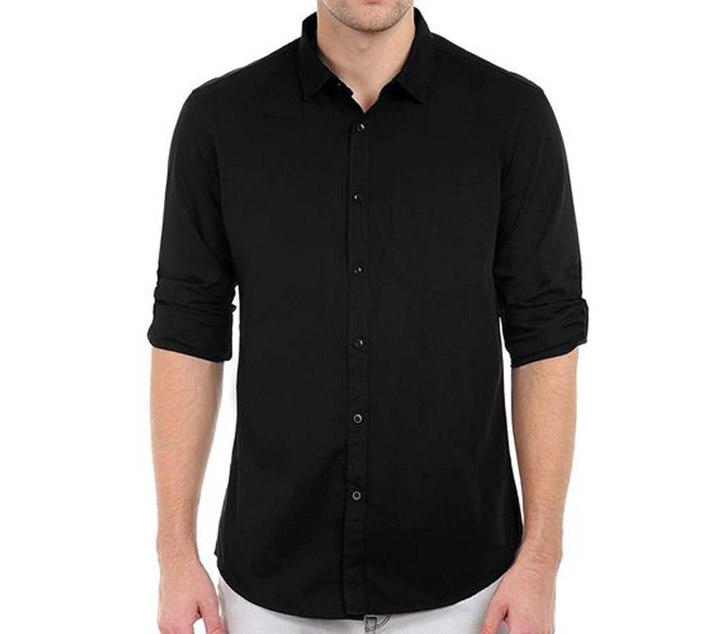 Casual Cotton Shirt for Men - Fade Black - Pure Black