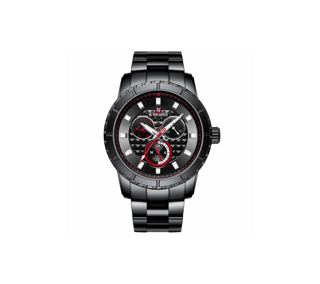 NAVIFORCE NF9145 Black Stainless Steel Chronograph Watch For Men - Red & Black