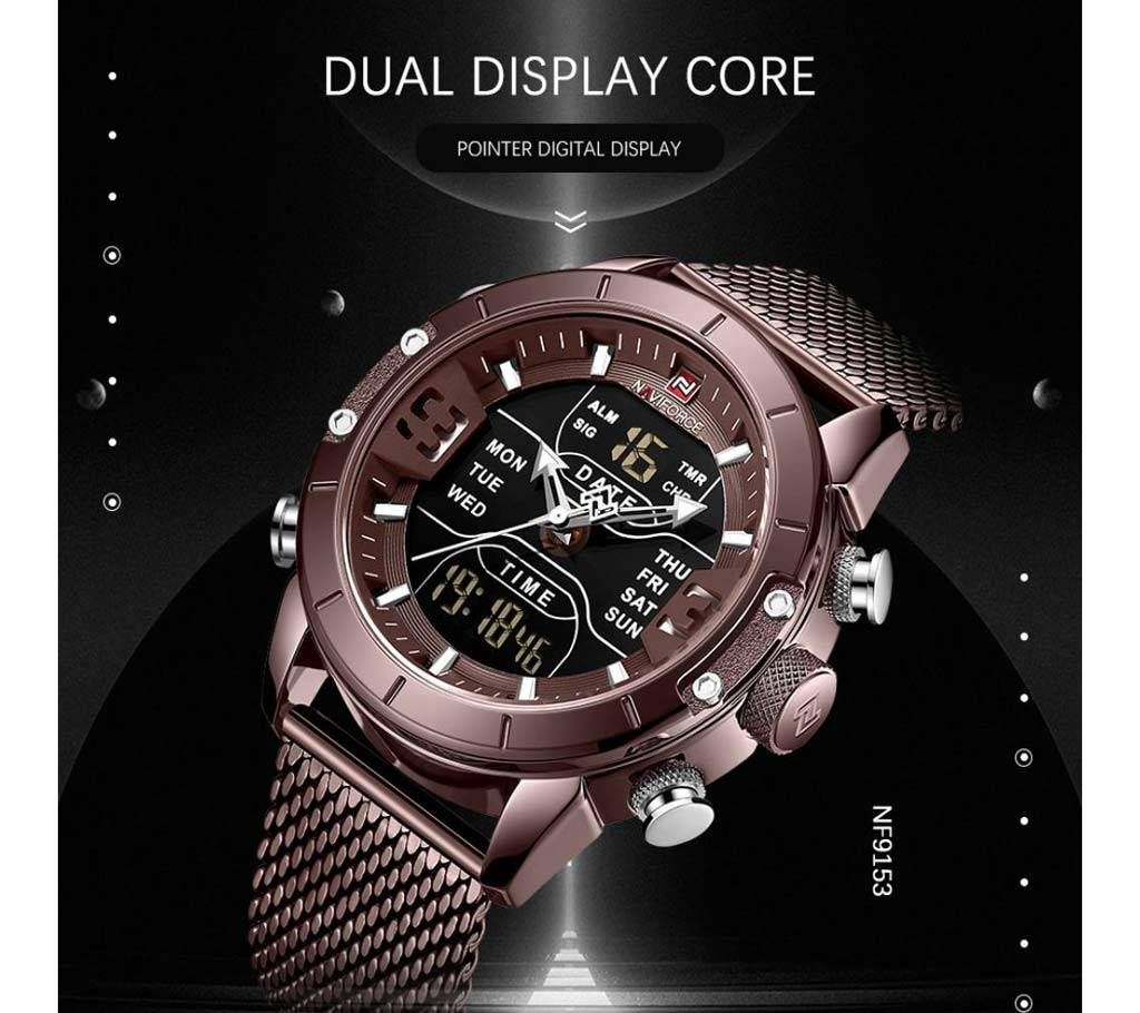 Naviforce 9153 Top Brand  LED Digital Luxury  Sport Digital Military Men Watch Steel Strap Wrist Watch Relogio Masculino