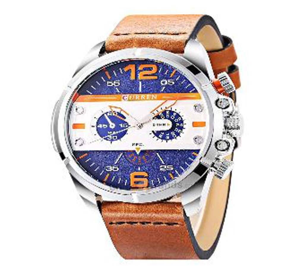 CURREN 8259 Brown Leather Decorative Sub-dial Watch For Men - Black & Blue