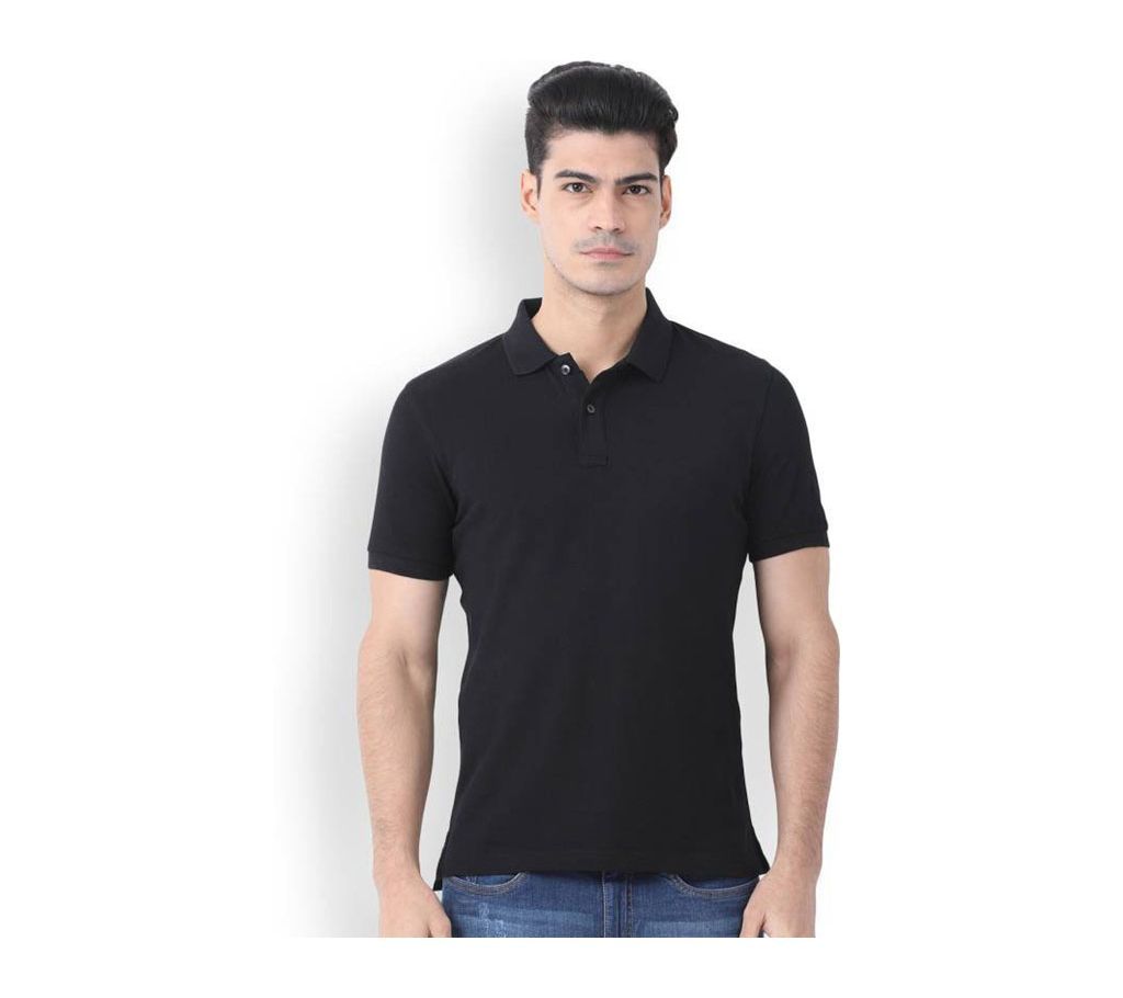 Black Cotton Polo Shirt For Men