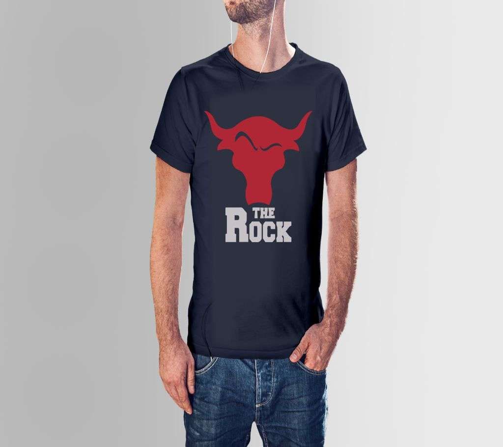 THE ROCK COTTON NAVY BLUE TSHIRT FOR MEN