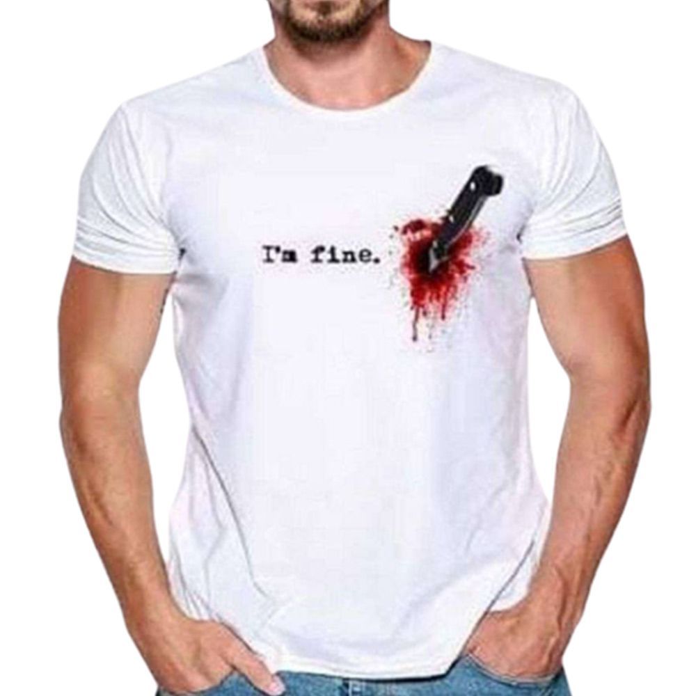 I am Fine Mens Half Sleeve Cotton T Shirt - White 