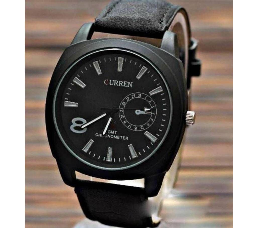 Curren Leather Analog Watch for Men  Black SKA