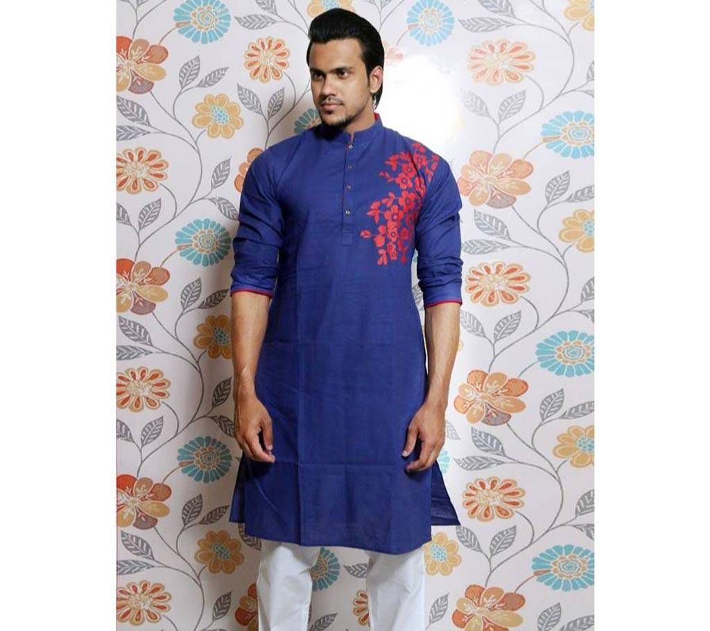 Navy Blue Screen printed Panjabi for Men by Ritzy