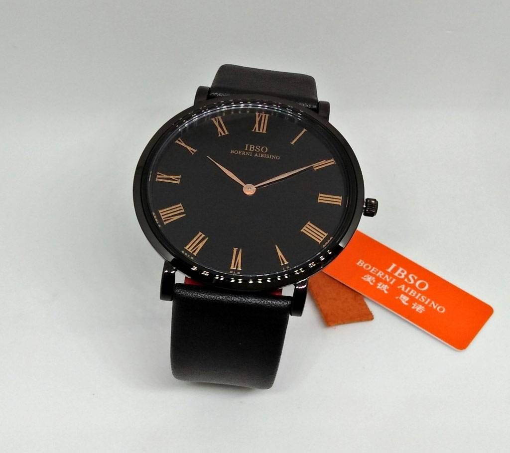 Original IBSO Slim Body Full Black Leather Stra