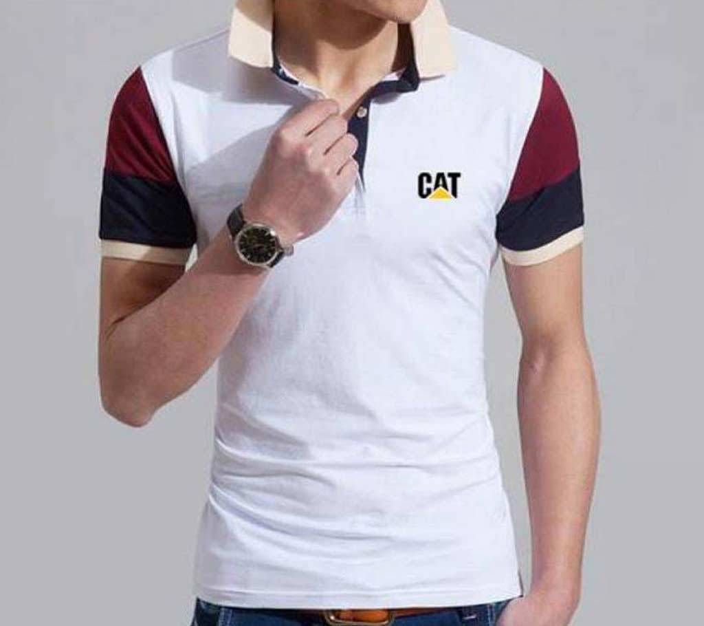 Cat White Polo T-Shirt For Gents