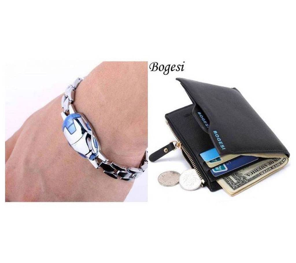 Leather Wallet and Iron Man Msak Bracelet Combo