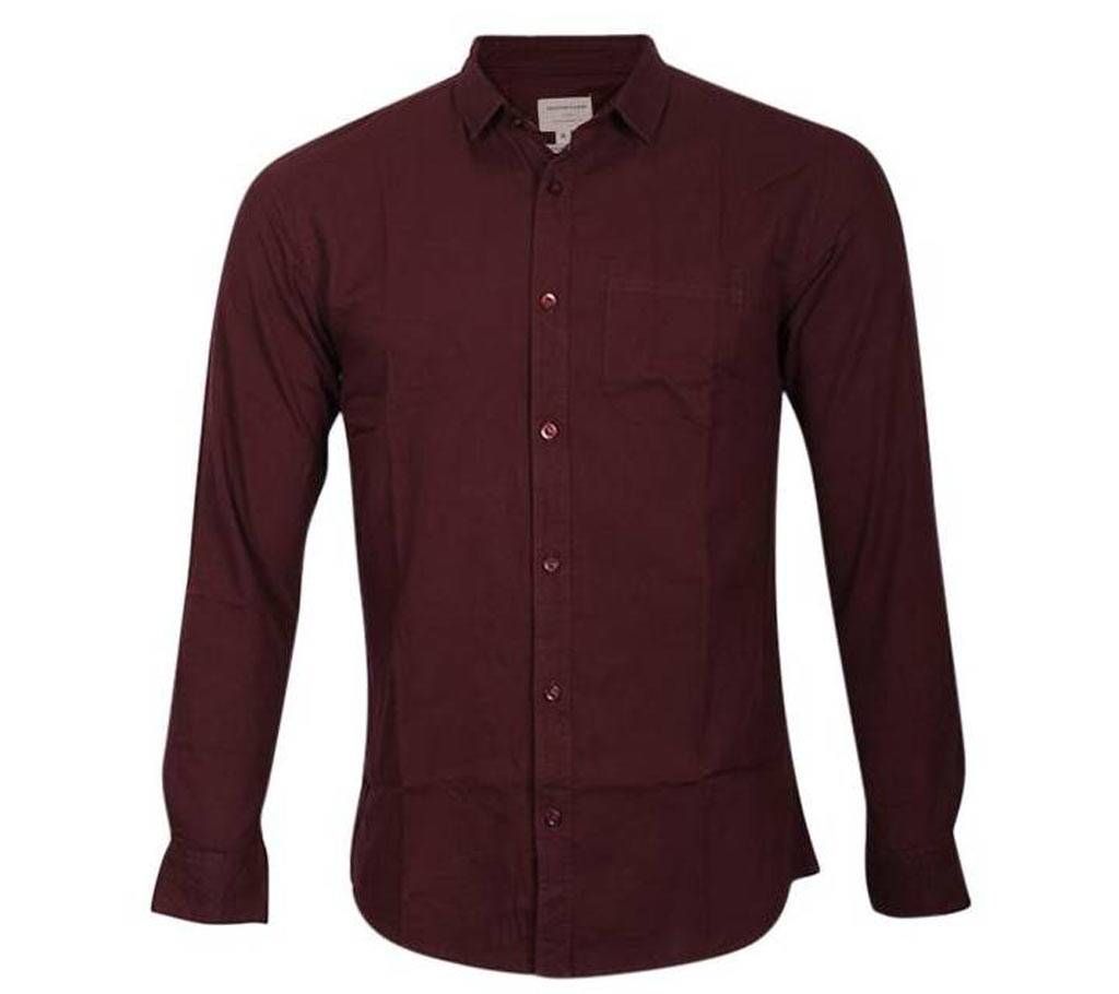 Coffee Cotton Long Sleeve Casual Shirt for Men