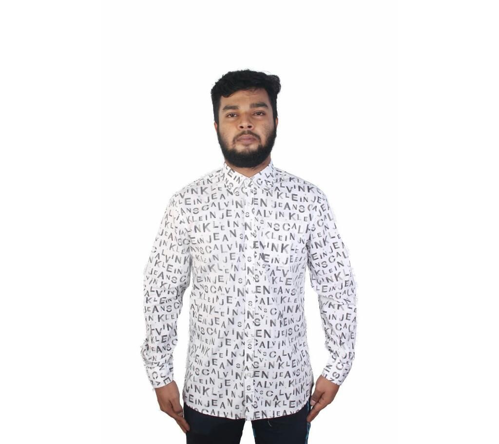 man's full sleav shirt white print