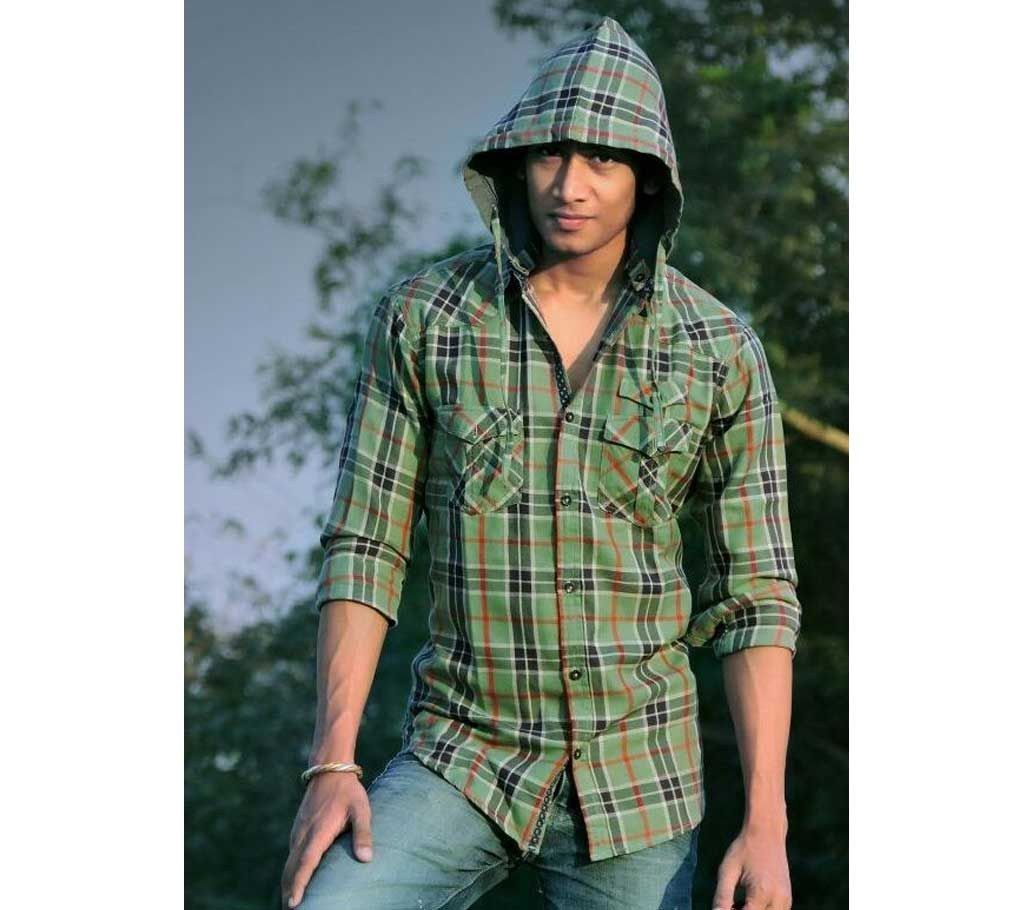 Men's Full Sleeve Hooded Check Shirt 