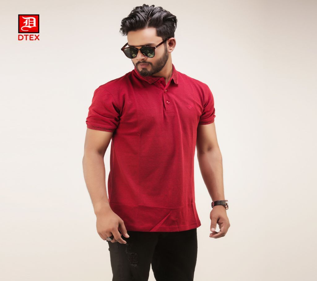 Red Color Solid Casual Design Half Sleeve Polo Shirt for Men