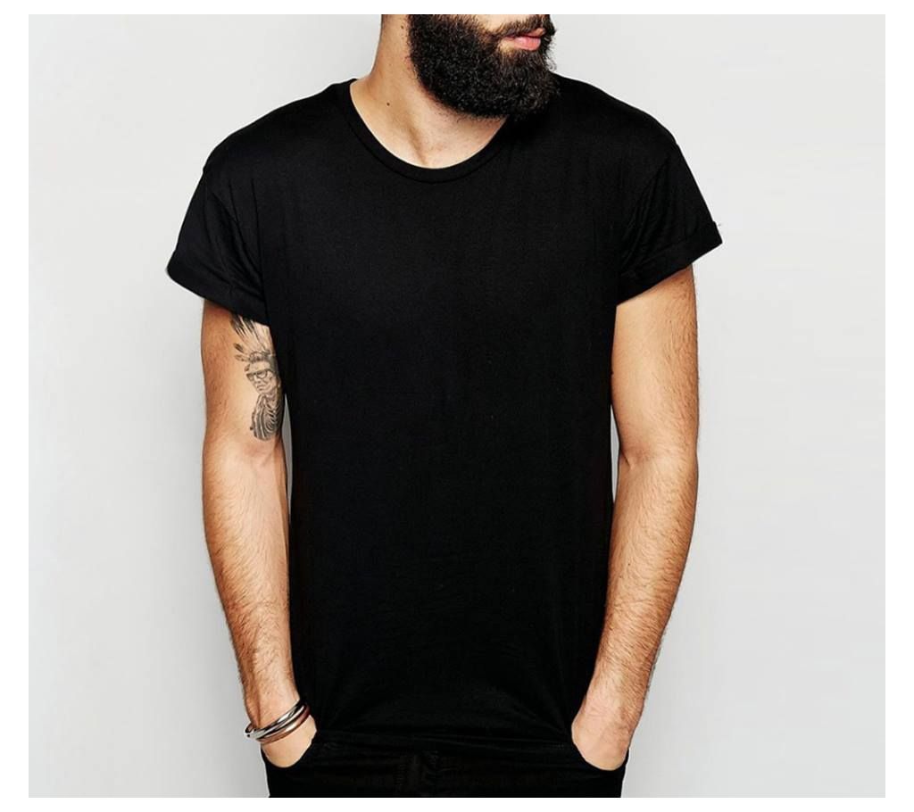 Mens Cotton Black Round neck  t-shirt