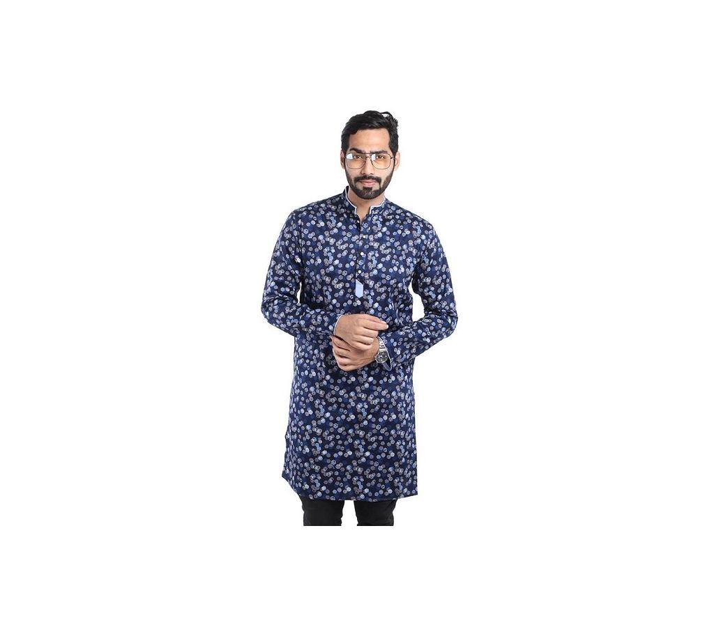 44-China Cotton Panjabi For Man-Navy Blue with Sky Blue Ball-dd24