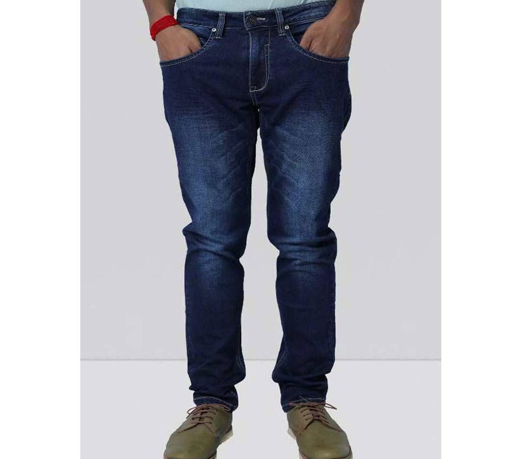 Mens Regular Fit Blue Knit Denim Long Pant Export Quality