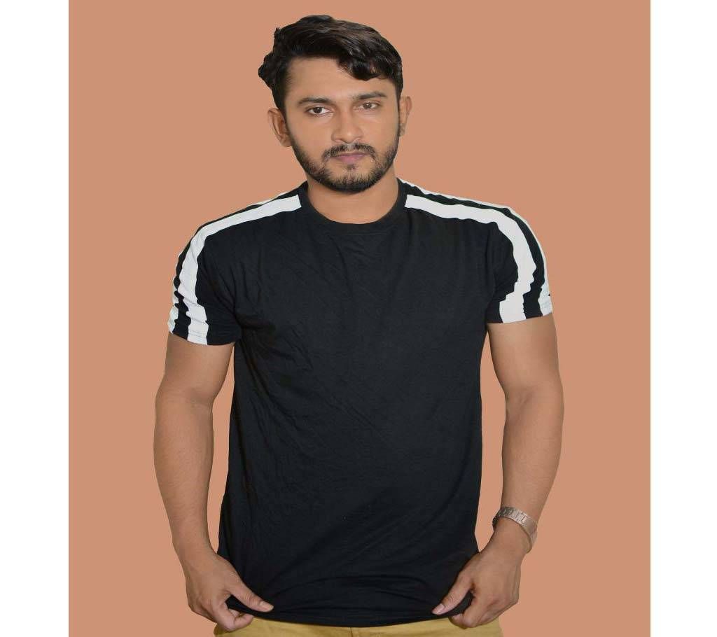Black and White Contrast Half Sleeve Cotton T-Shirt For Men