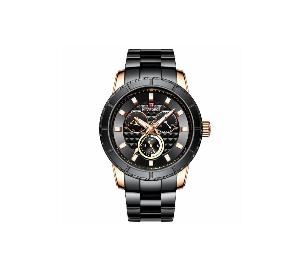 NAVIFORCE NF9145 Black Stainless Steel Chronograph Watch For Men - RoseGold & Black