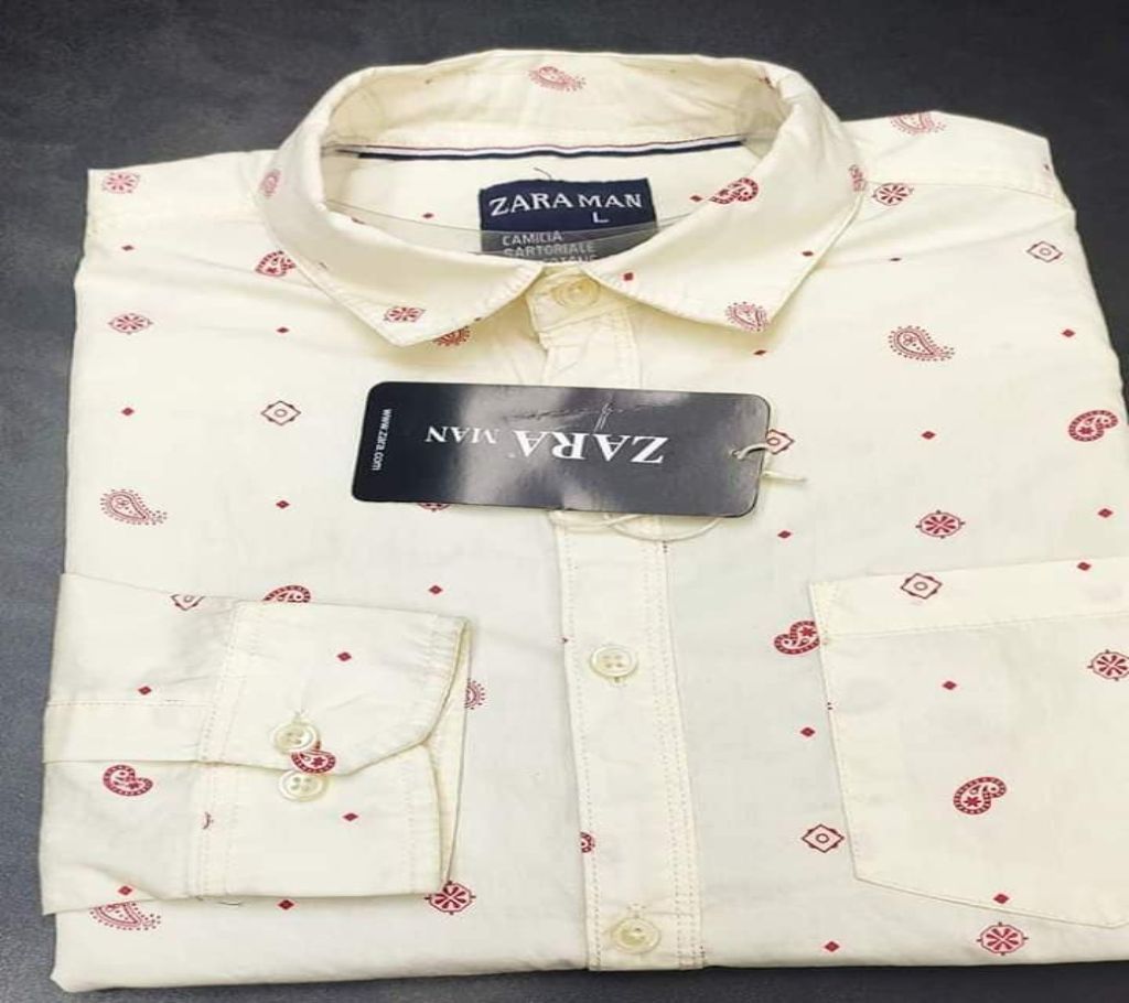 Full Sleeve Casual Cotton Shirt For Men- Off White - 003 - 8FIC 