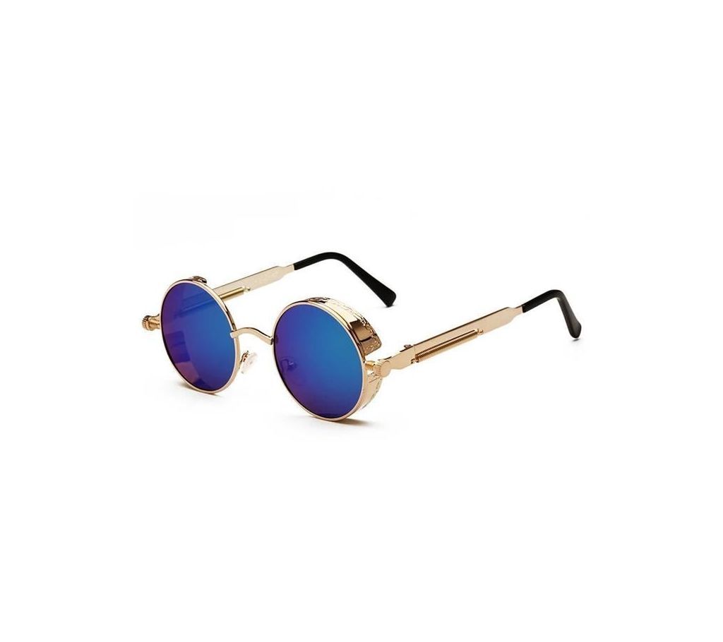 Blue And Gold Steel Round Sunglass for Men  SKA1