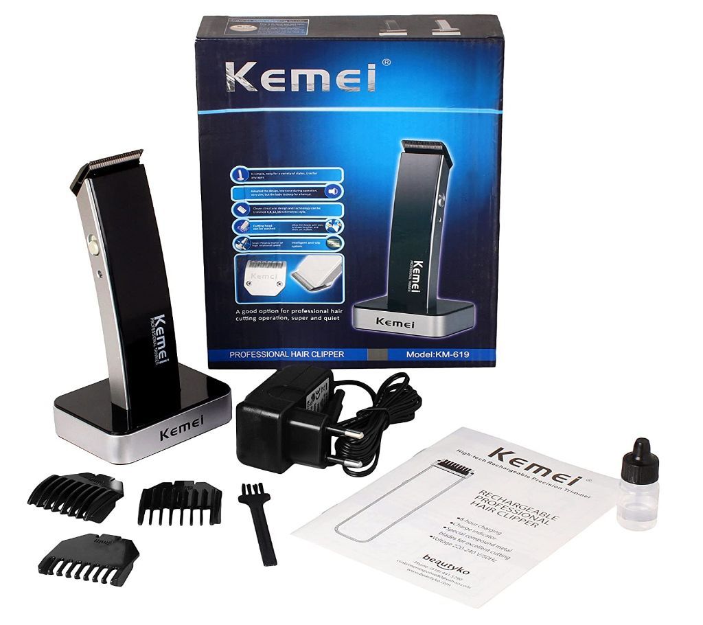 Kemei Rechargeable Beard Trimmer Hair clipper - Black and Silver 