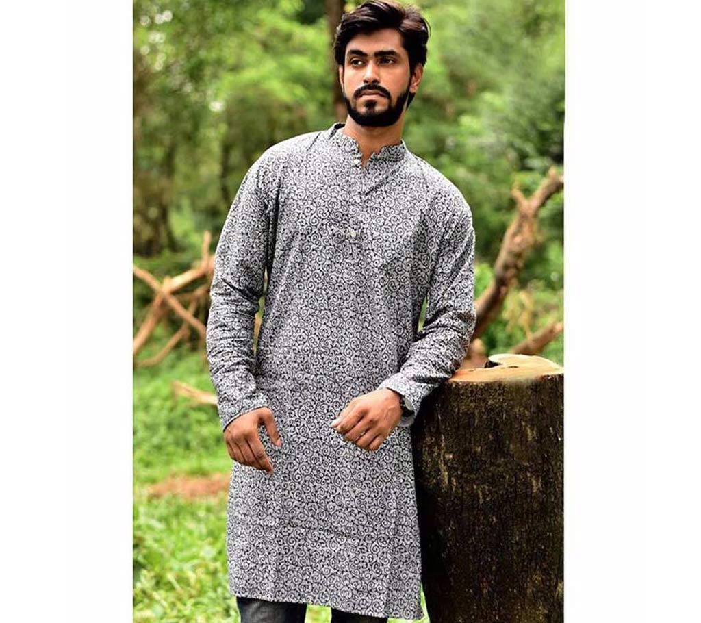 Menz Contrast Semi Long Cotton Panjabi 
