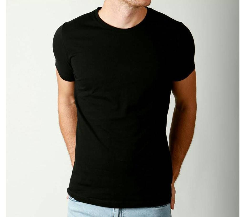 Solid Black Menz Round Neck T-Shirt