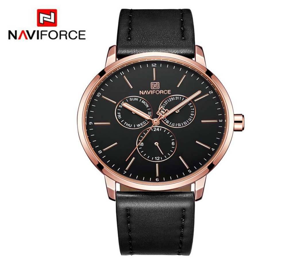 NAVIFORCE NF3001 ROSEGOLD PU LEATHER Chronometer WRIST WATCH