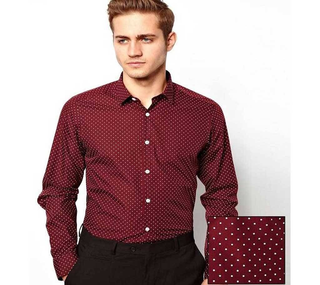 Mens Dress Polka Dot Pattern Maroon Formal Shirt