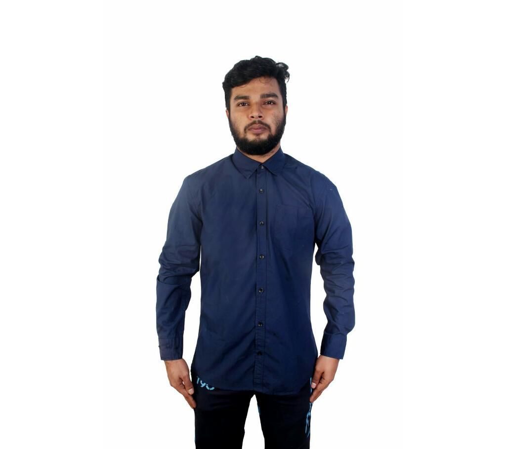 man's full sleav shirt solid drack blue