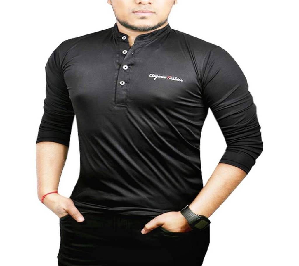 Black Micro Cotton Full Sleeve T'shirt For Men